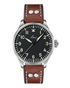 Laco Augsburg 42 Type A Automatic Pilot Watch front view with black Flieger dial