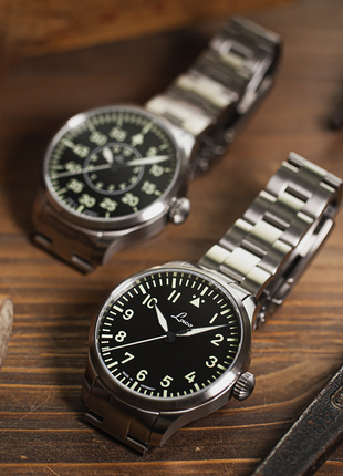 Laco Augsburg 39 MB 39mm automatic pilot watch with black Type A dial and stainless-steel bracelet