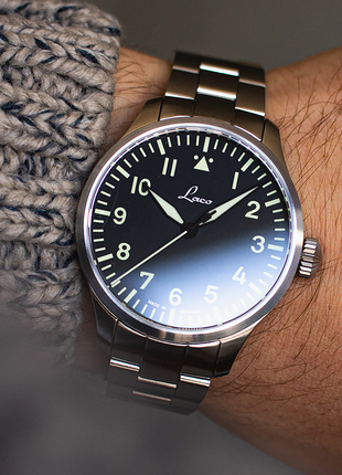 Laco Augsburg 39 MB 39mm automatic pilot watch worn on the wrist