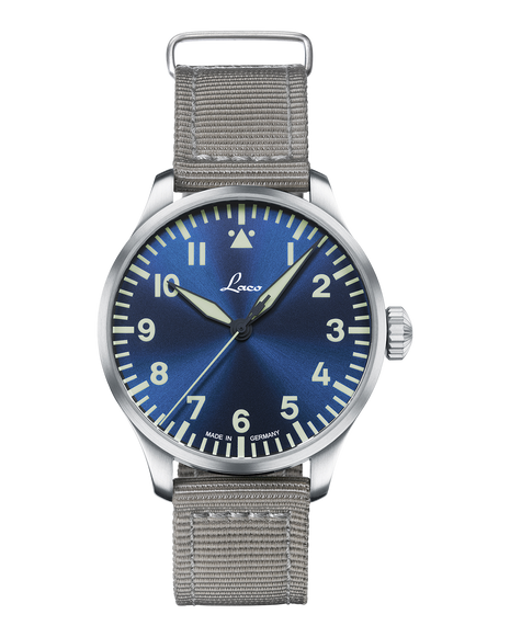 Laco Augsburg Blaue Stunde 42 Type A Automatic Pilot Watch with blue sunray Flieger dial