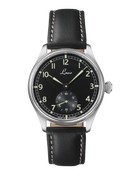 Laco Bremerhaven 39 hand-wound navy watch with black dial, small seconds and black leather strap