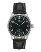 Laco Bremerhaven 42.5 Hand-Wound Navy Watch with matte black dial, subsidiary seconds and black calf leather strap