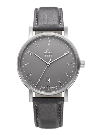 Laco Chemnitz 40 Automatic Watch with grey Bauhaus-inspired dial and grey calf leather strap