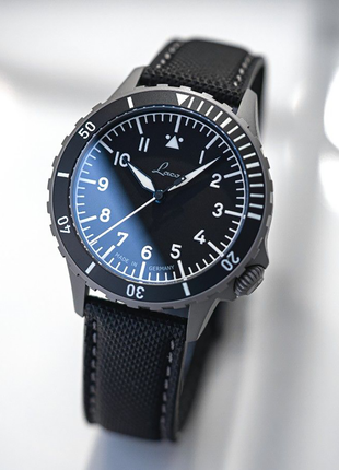 Laco Köln Grau 41mm automatic pilot watch with matte black dial and dark sandblasted steel case