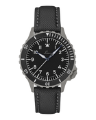 Laco Köln Grau 41mm automatic pilot watch with matte black dial and dark sandblasted steel case