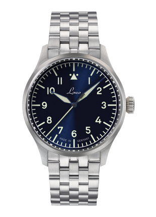 Laco Stuttgart PRO 1162 37mm automatic pilot watch with blue Type A dial and steel bracelet