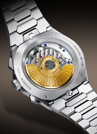 Lucky Harvey Chiming Watch 2.0 sapphire caseback showing the LH003 automatic movement