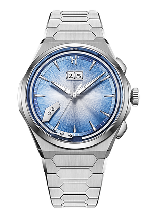Lucky Harvey Chiming Watch 2.0 Blue with hand-brushed dial and Grade 5 titanium case