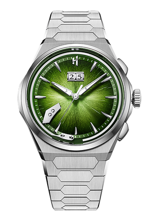 Lucky Harvey Chiming Watch 2.0 Green with hand-brushed dial and Grade 5 titanium case