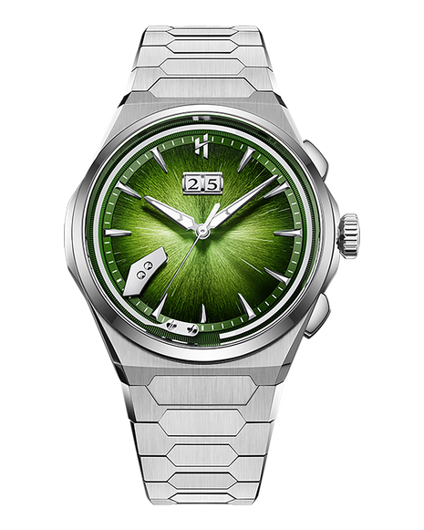 Lucky Harvey Chiming Watch 2.0 Green with hand-brushed dial and Grade 5 titanium case