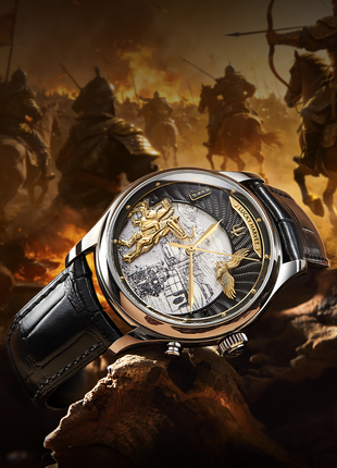 Lucky Harvey Genghis Khan charcoal grey automata watch angled view