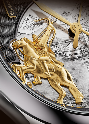 Lucky Harvey Genghis Khan charcoal grey automata watch dial details