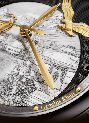 Lucky Harvey Genghis Khan charcoal grey automata watch close up view