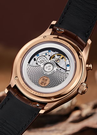 Lucky Harvey Genghis Khan rose gold automata chiming watch case back