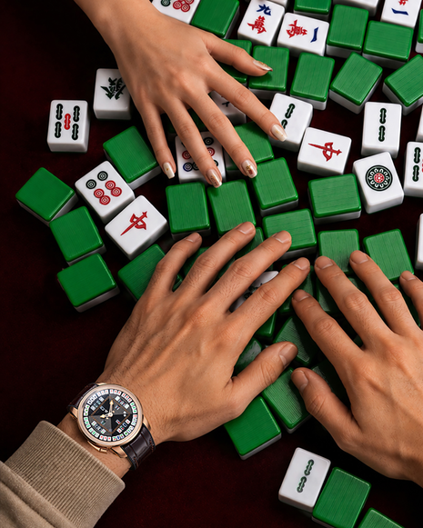 Lucky Harvey Mahjong 43mm rose gold automatic watch worn on the wrist
