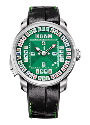 Lucky Harvey Mahjong 43mm automatic watch in stainless steel with green dial and miniature 3D mahjong tiles