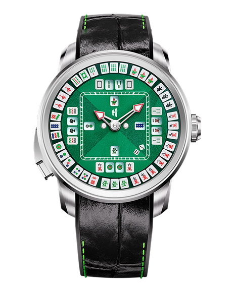 Lucky Harvey Mahjong 43mm automatic watch in stainless steel with green dial and miniature 3D mahjong tiles