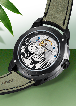Caseback of the Lucky Harvey Panda Eat Bamboo Automata 40mm watch
