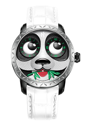 Lucky Harvey Panda Eat Bamboo Automata 40mm automatic watch with white strap
