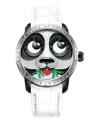 Lucky Harvey Panda Eat Bamboo Automata 40mm automatic watch with white strap