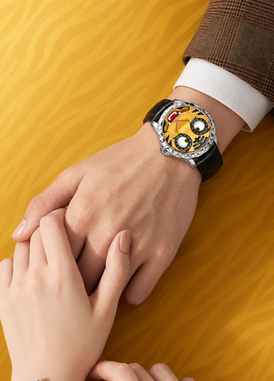Lucky Harvey Tiger Automata Orange Tiger worn on the wrist