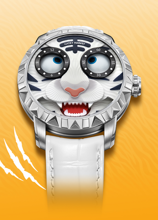 Lucky Harvey White Tiger Automata with articulated mouth open