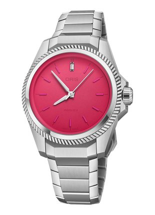 Oris ProPilot X Miss Piggy Edition 34mm automatic watch with vibrant pink dial
