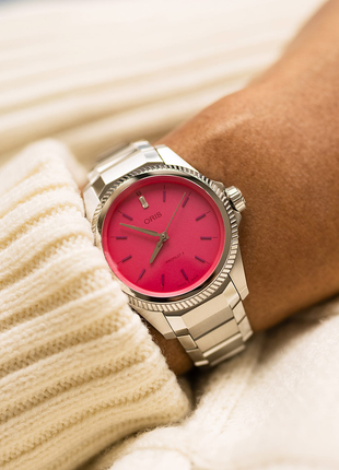 Oris ProPilot X Miss Piggy Edition 34mm automatic watch worn on the wrist