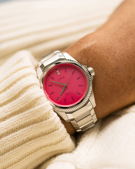Oris ProPilot X Miss Piggy Edition 34mm automatic watch worn on the wrist