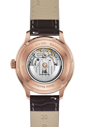 Shanghai FWS-F01 automatic movement visible through the Yilan sapphire caseback