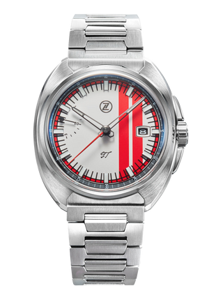 Zelos GT Ivory 40mm automatic watch with white dial and red racing stripes