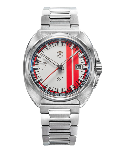 Zelos GT Ivory 40mm automatic watch with white dial and red racing stripes