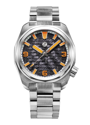 Zelos Hammerhead 43 Field Carbon automatic dive watch with CNC guilloche forged carbon dial
