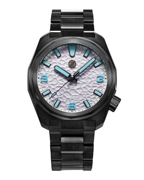 Zelos Hammerhead 43 Field DLC Storm automatic watch with dusty lavender dial