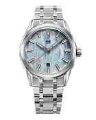 Zelos Helica 42 Wave MOP automatic watch with light blue mother-of-pearl guilloche dial